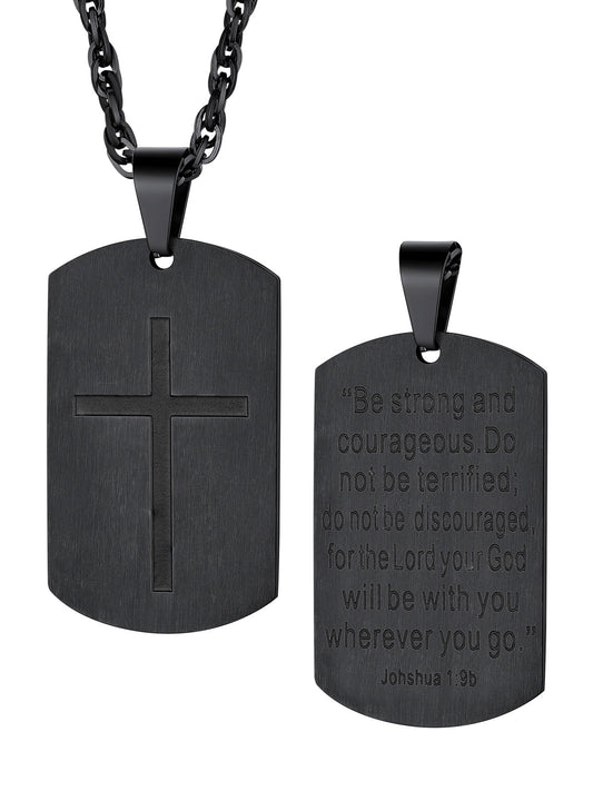 Men'S Gold Cross Necklace Stainless Steel Dog Tag Necklace Boys Christian Serenity Prayer Necklace Inspirational Jewelry Gift