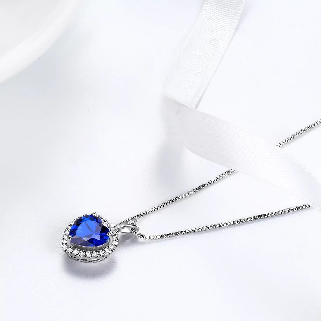 September Birthstone Necklace for Women, Blue Heart Necklace Sapphire Crystal CZ 925 Sterling Silver Necklaces Pendant Jewelry Girls Birthday Valentine'S Day Gifts