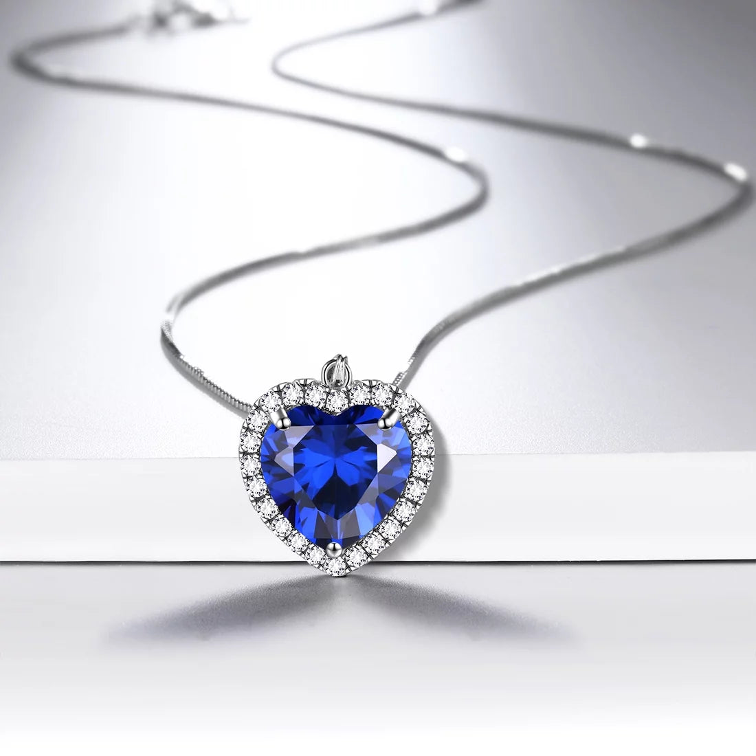 September Birthstone Necklace for Women, Blue Heart Necklace Sapphire Crystal CZ 925 Sterling Silver Necklaces Pendant Jewelry Girls Birthday Valentine'S Day Gifts